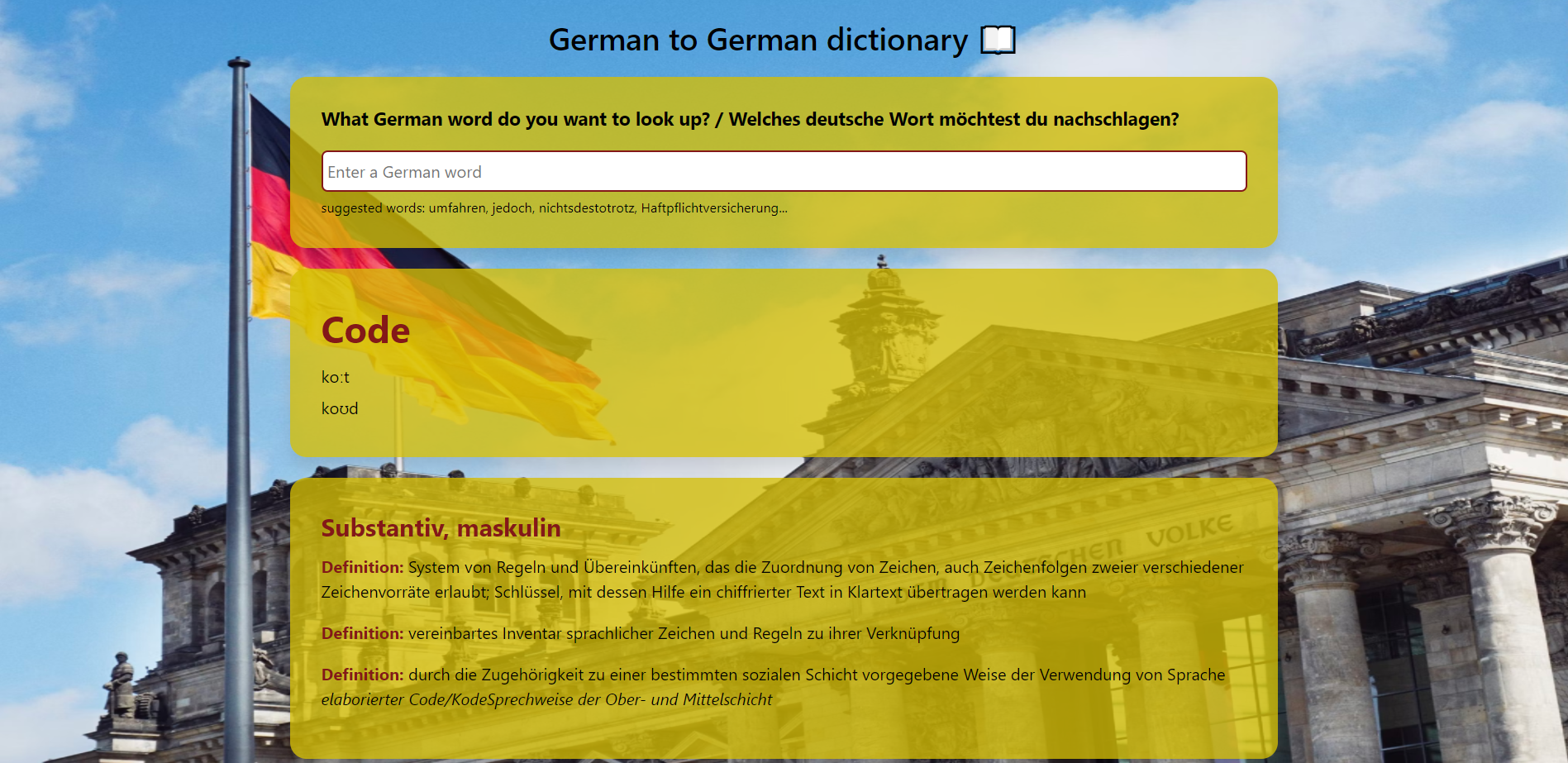 Dictionary App in German built with JavaScript React