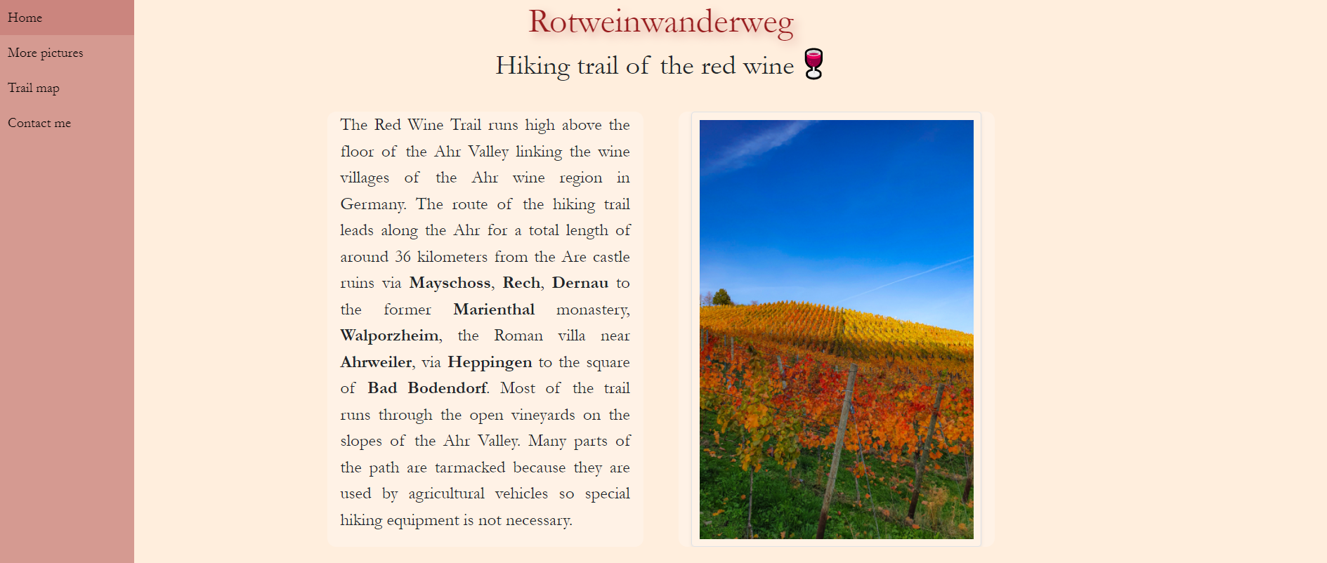 Webpage about Rotweinwanderweg